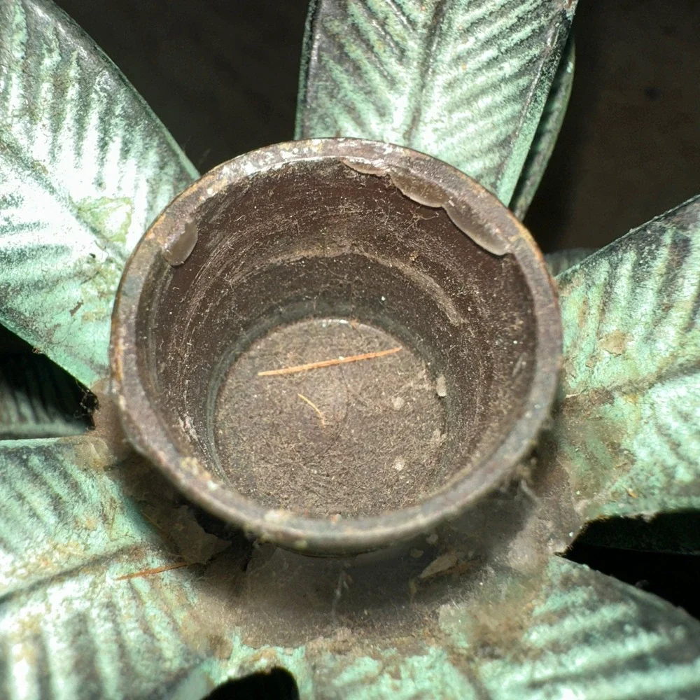 VTG Palm‎ Tree Candle Holders Set Brass 3 Bronze Metal Tropical Regency Decor